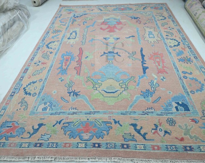 Oushak Rug Hand Knotted 8x10, 9x12, 10x14, Wool Traditional And Vintage Antique Oushak Wool Area Rug For Living Room Rug