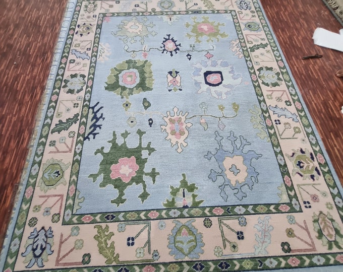 Oushak Rug Contemporary Cream Modern Oushak Hand knotted Rug | Wool Area Turkish Rug | Living Room Area Rug IKR@04