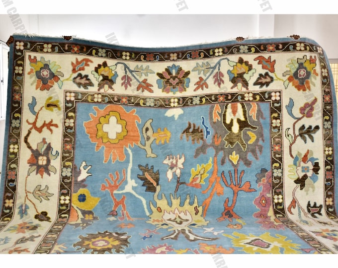 Oushak Rug Hand Knotted 8x10, 9x12, 10x14, Wool Traditional And Vintage Antique Oushak Wool Area Rug For Living Room Rug