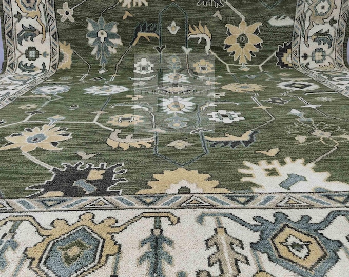 Oushak Rug Hand Knotted 8x10, 9x12, 10x14, Wool Traditional And Vintage Antique Oushak Wool Area Rug For Living Room Rug