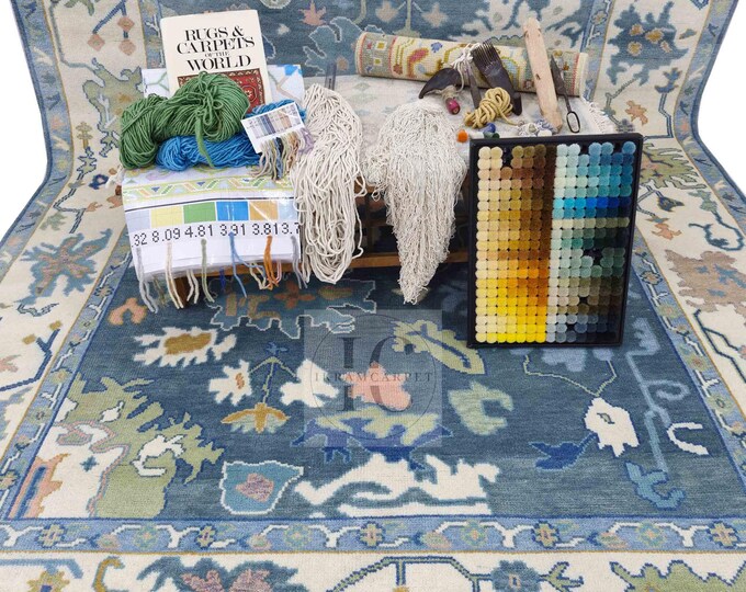 Oushak Rug Hand Knotted 8x10, 9x12, 10x14, Wool Traditional And Vintage Antique Oushak Wool Area Rug For Living Room Rug