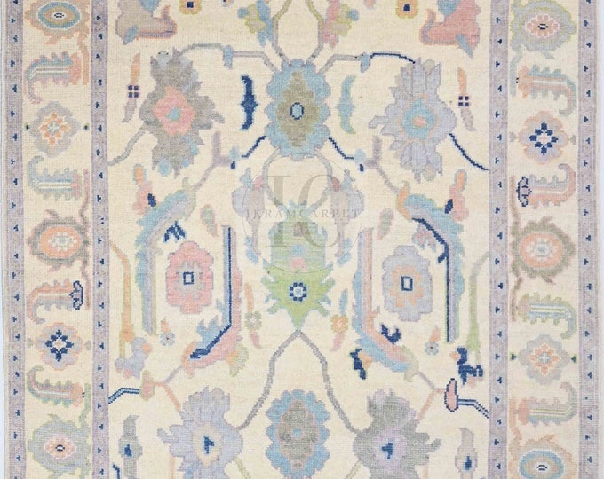 Oushak Rug Hand Knotted 8x10, 9x12, 10x14, Wool Traditional Blue and Ivory Vintage Antique Oushak Wool Area Rug, Living Room Rug