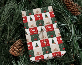 Festive Holiday Gift Wrap Paper, Christmas Wrapping Paper for Presents, Eco-Friendly Wrapping, Seasonal Decor,  Wrapping Paper Sheets