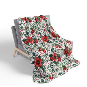 Cozy Floral Fleece Sherpa Blanket for Winter, Perfect for Holidays, Christmas Gift, Home Decor, Couch Accessory, Warm Throw