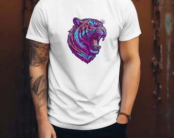 Neon Tiger Unisex Tee, Graphic Tshirt, Oversized Shirt, Neon Animal Print Top, Cotton Tee for Men and Women, Abstract Tiger Design Shirt