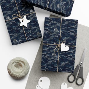Nautical Waves Gift Wrap Papers | Ocean-Inspired Wrapping, Eco-Friendly Wrap for Birthdays, Holidays, Weddings, Showers, Parties