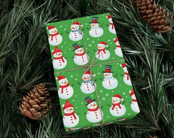 Snowman Gift Wrap Paper, Holiday Wrapping Paper, Christmas Gift Wrap, Festive Gift Wrap, Winter Wonderland Wrapping