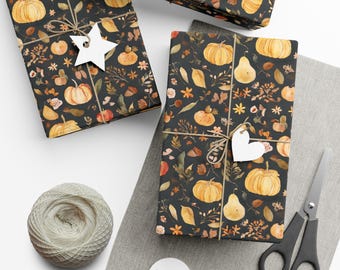 Autumn Harvest Gift Wrap Paper, Fall Decor, Thanksgiving Wrapping Paper, Floral Print Gift Wrap, Seasonal Gift Wrap Sheets