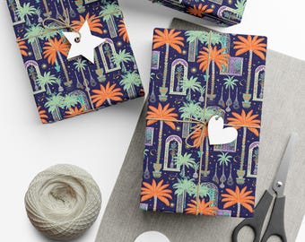 Tropical Gift Wrap Papers - Bright Palms, Holiday Wrapping, Birthday, Eco-Friendly, Party Packaging, Custom Gifts, Seasonal Decor