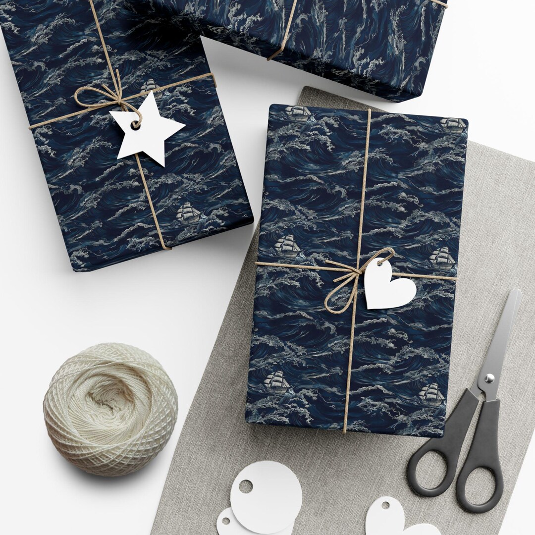 Wave Wraps Nautical Waves Gift Wrap Papers | Ocean-inspired Wrapping, Eco-friendly ...
