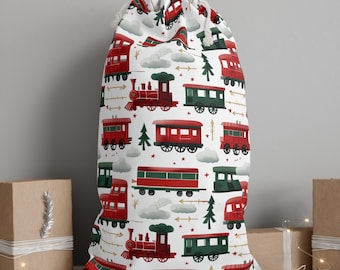 Train-Themed Gift Sack for Kids, Holiday Decor, Gift Wrap, Christmas Party, Toy Storage, Fun Train Lover's Sack
