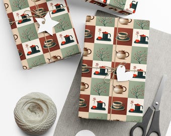 Papeles de regalo para café, envolturas navideñas, suministros para regalos navideños, manualidades DIY, empaques ecológicos, perfectos para los amantes del café.
