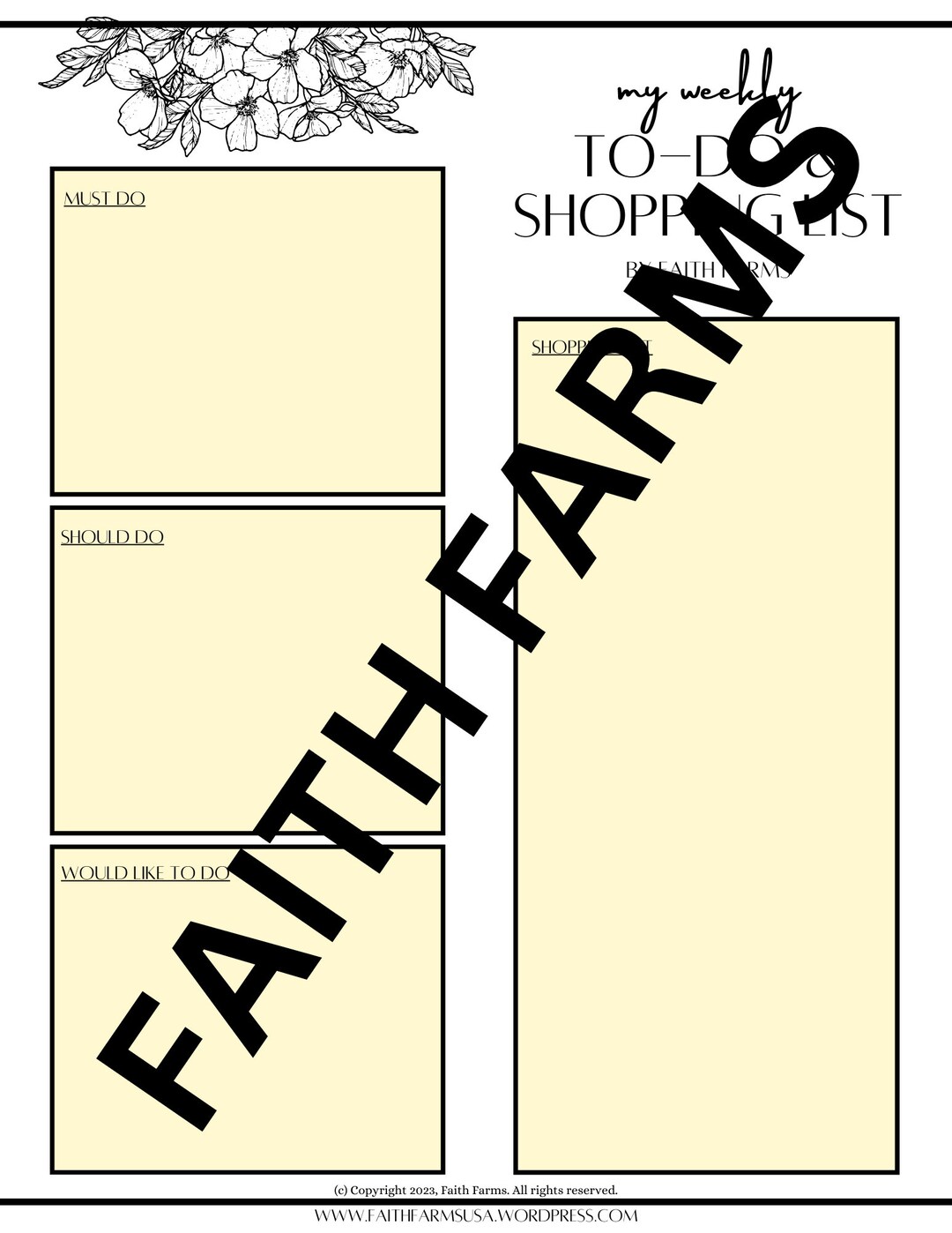 Faith Farms Weekly & Daily Schedule, and Shopping List Etsy