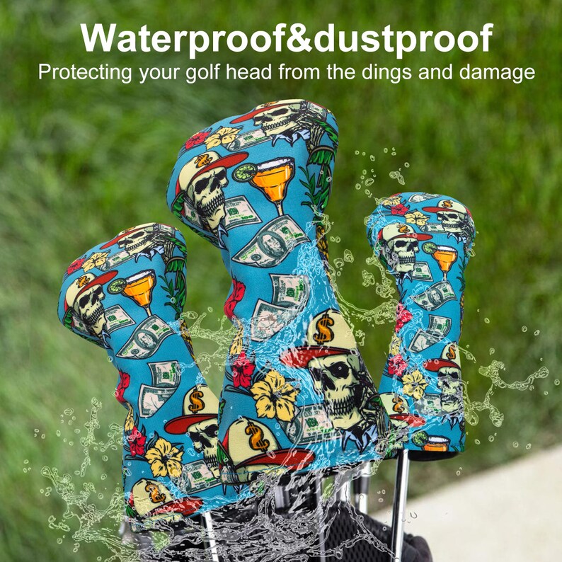 Golf Headcovers 3pcs Set Money Skulls Golf Driver Fairway Wood Hybrid High Quality Canvas Full