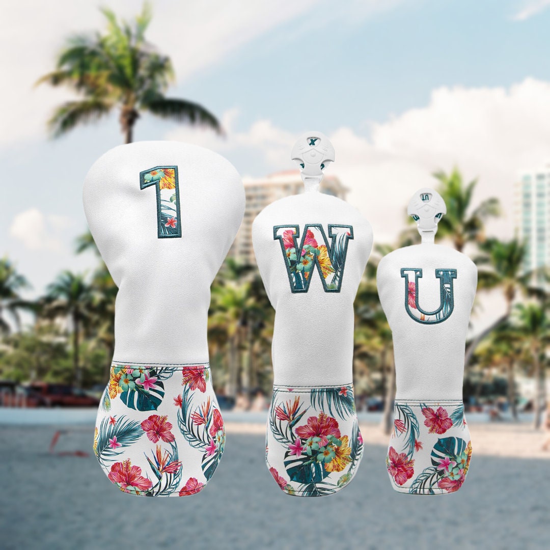 Tropical Hawaiian Style Leather Golf Club Head Cover 1 3 5 Driver