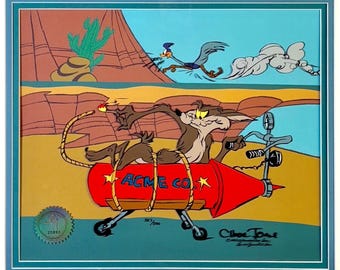 Wile Coyote Road Runner Chuck Jones Cel Limited Edition Looney Tunes Rocket Cell
