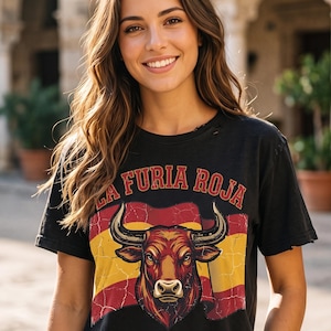 La Furia Roja Bull Head Tee | Spanish Flag, Vintage Sports Look (EST. 2026)
