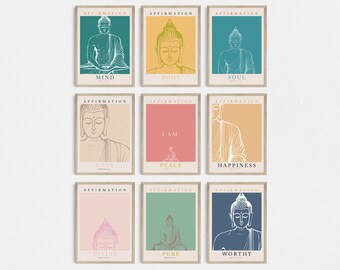 Motivational 9 Piece Wall Art Set - Modern Zen Inspirational Prints for Positive Affirmations