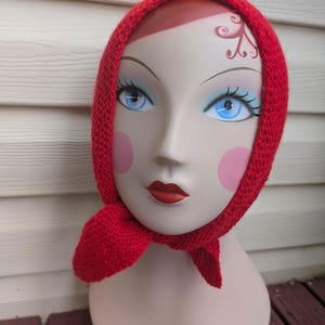 Soft Red Wool Audrey Kerchief Triangular Bandana Style Neck Scarf or Headcover