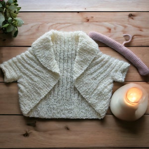 Handknit Off White 80s does 40s Bolero Shrug Fit  Ladies Size Small to Large