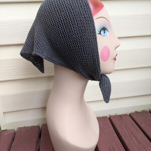 Handknit Pure Wool Audrey Triangle Kerchief Head Scarf Bandana. Basic Black or Charcoal Grey