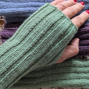 Hand Knit Alpaca & Wool  Fingerless Gloves: Ribbed Australian Yarn Wristers