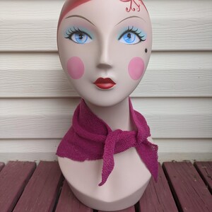 Handknit Audrey Film Star Magenta Berry Pink Small Triangle Kerchief Headscarf Bandana