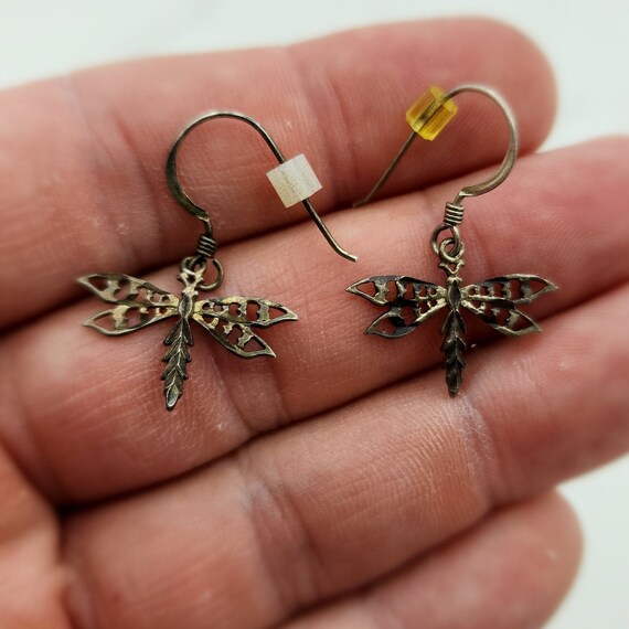 Vintage - 925 Sterling Silver - Dragonfly Earrings - image 4