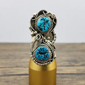 Heavy - Navajo - 925 Sterling silver - Turquoise estate ring - Size 8.25