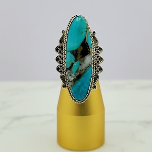 Unique - Navajo - 925 Sterling silver - Turquoise estate ring - Size 9