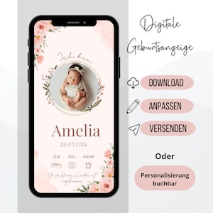 Annonce de naissance numérique - Modèle Canva personnalisable pour WhatsApp | Modèle Canva pour bébé | Annonce de naissance numérique