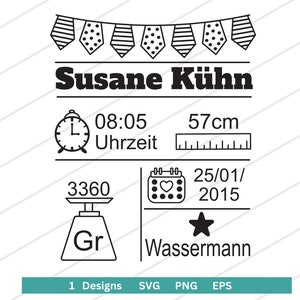 Baby announcement svg, birth announcement svg, baby birth statistics template, instant download