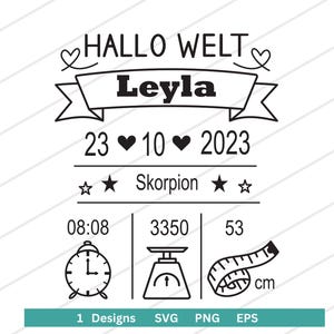 Baby Announcement svg, Baby Birth Date svg, Digital Download