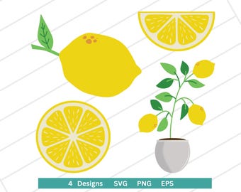 レモン svg、レモン スライス svg、レモン バンドル svg、デジタル ダウンロード