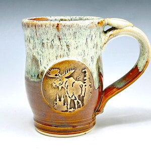Pottery Mug with Moose Badge. Handmade.