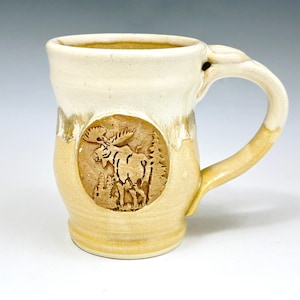 Pottery Mug with Moose Badge. Handmade.