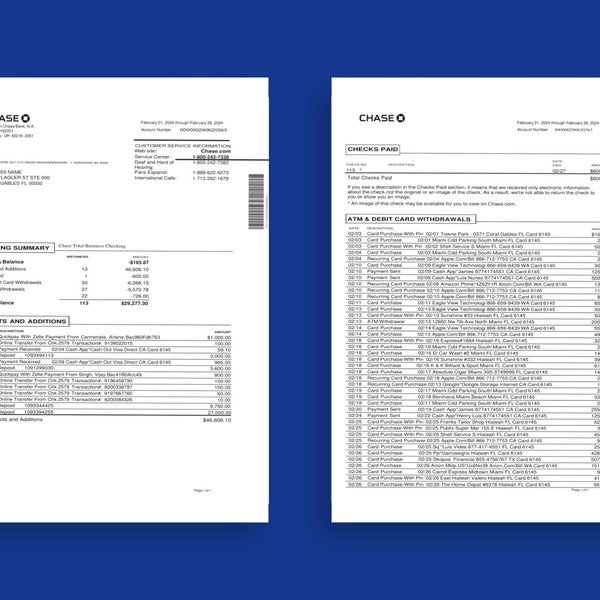 Authentic Chase template: Create professional pay stubs with instant download pdf, bank statement with editable fields