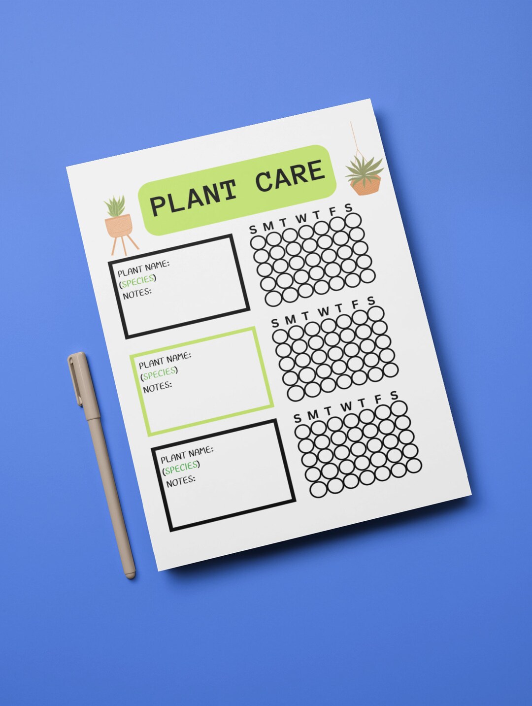 Plant Care Card Template for Watering Indoor Plants, Printable Card ...