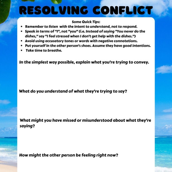 Resolving Conflict Therapy Questions Worksheet