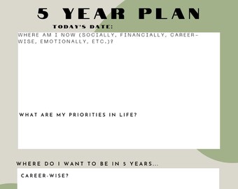 5 Year Plan Digital Planner, Goal Setting Worksheet Template