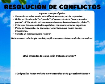Conflict Resolution Mental Health Spanish Worksheet Digital Printable