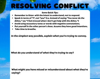 Resolving Conflict Therapy Questions Worksheet