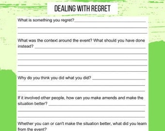 Dealing with Regret, Therapy Worksheet, Mental Health