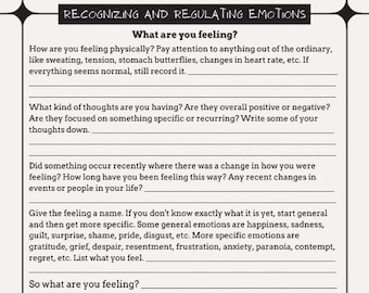 Hoja de trabajo sobre terapia para reconocer y regular las emociones