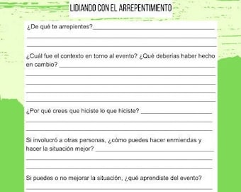 Dealing with Regret, Spanish, Therapy Worksheet, Mental Health
