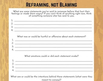 Reframing Mental Health Worksheet, Therapy Questions
