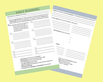 ADHD and ADD Daily Planner Worksheet Mental Health