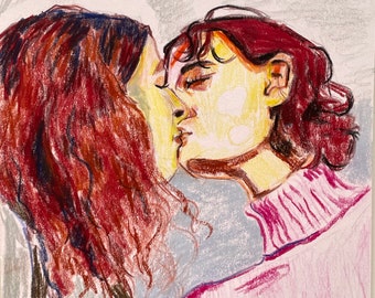 Les amoureuses | portrait au crayon de couleur et au pastel