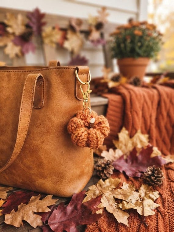 Handmade Crochet Pumpkin Keychain | Fall Bag Charm | Autumn Decor Accessory