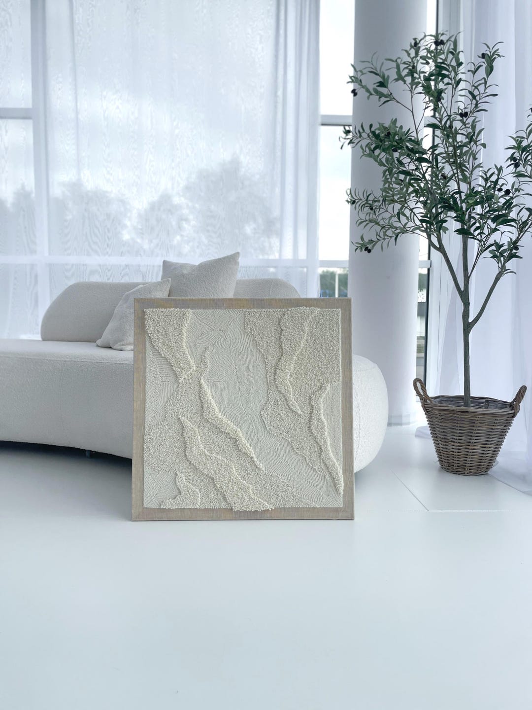 Wool Textured Wall Art Minimalist Tapestry On Linen Photo Inspiration